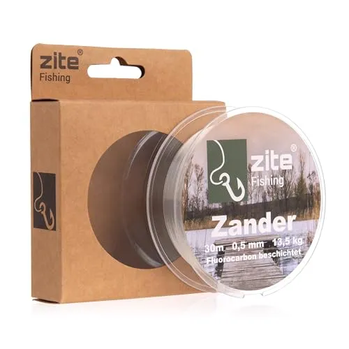 Zite Fishing Fluorocarbon Vorfachschnur Zander 0,50 mm | 30 m monofile Schnur mit Fluoro-Beschichtung | Abriebfest für Zander 13,5 kg Tragkraft | Ideal für Jig & Dropshot Rigs