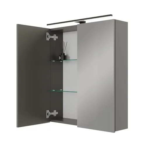 Spiegelschrank ARIA 60 cm anthrazit mit Leuchte und Steckdosenbox - Spiegelschränke mit praktischer LED-Leuchte und integrierter Steckdosenbox, ideal für effiziente Nutzung Ihres Badezimmers und optimale Ausleuchtung.