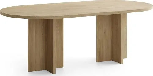 Ovaler Esstisch ASTER – Moderner Küchentisch für 8 Personen – 200 x 90 cm – Eiche Hellbraun - Eleganter ovaler Esstisch ASTER mit skulpturalem Design. Robuste Tischplatte und markante Basis bieten Platz für gesellige Abende. Ideal für Esszimmer und Wohnküche.