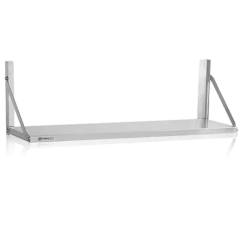 Mahlzeit Edelstahl Wandregal | 100 x 30 cm | Hängeregal, Klappbar | Silber | Ablage Gastro, Wandregal Küchenregal, Schweberegal, Edelstahl Regal,Tiefe 30cm, Shelf