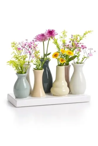 Dekovase Handgefertigte kleine Keramik Deko Blumenvasen Set (7er)