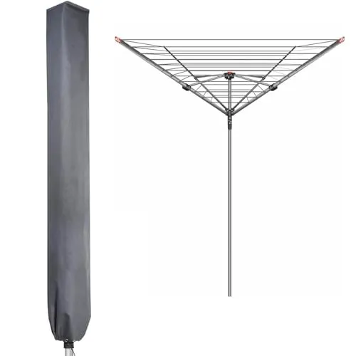 PATIO PLUS Schutzhülle für Wäschespinne, Wasserdicht Schutzhülle für Ampelschirme mit hochdichter Oxford PVC-Beschichtung mit Reißverschluss 600D, Grau 16x16x180cm