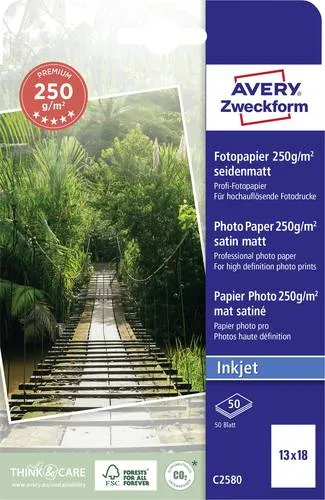 Avery-Zweckform Premium C2580 Fotopapier 13 x 18cm 250 g/m² 50 Blatt Seidenmatt