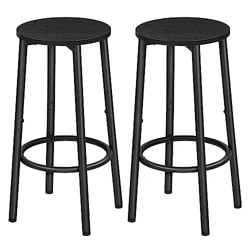 HOOBRO Barhocker 2er-Set, Barstuhl Industrieller Barstuhl, Stabiles Metallgestell, Verstellbare Füße, für Restaurant, Küche, Bar, Schwarz EBK03BY01N1