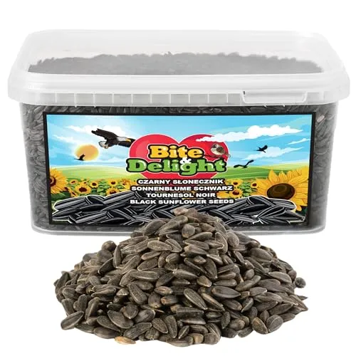 Bite & Delight Schwarze Sonnenblume - Sonnenblumen für Vögel Körner Winterfutter - Wildvogelfutter Ganzjährig - Ideal für Kleine Vögel - Spendet Energie im Sommer und Winter - 5000 ml