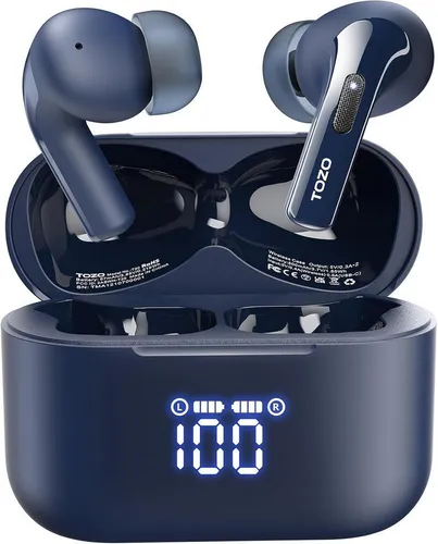 TOZO Bluetooth 5.3 Kopfhörer mit ENC & 48h Akkulaufzeit In-Ear-Kopfhörer (Die IPX8 wasserdichten Kopfhörer schützen zuverlässig vor Schweiß und Regen bei intensiven Sporteinheiten und Outdoor Aktivitäten., Wasserdichte Sport Earbuds mit LED Display und App Steuerung)