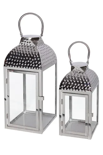 Luxus Gartenlaternen Set - 2-tlg Windlicht aus Edelstahl - Elegante 2-tlg Laterne, aus hochwertigem Edelstahl in Silber, ideal für stilvolle Außenbereiche und stimmungsvolle Beleuchtung.