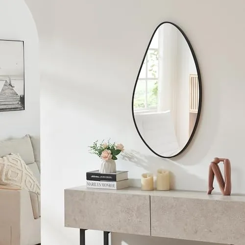 en.casa Wandspiegel »Orland« 82 x 46 cm Schwarz - Eleganter Wandspiegel mit tropfenförmigem Rahmen, der jedem Raum Stil verleiht. Ideal für Flur, Wohnzimmer oder Badezimmer. Einfache Montage und pflegeleicht – ein zeitloses Accessoire für Ihr Zuhause.