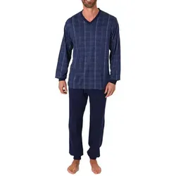 Normann Pyjama Herren Schlafanzug langarm mit Bündchen in Karo Optik - 212 409 blau 56