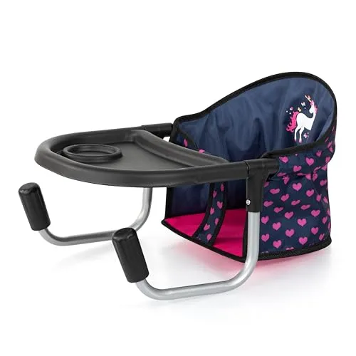 Bayer Design Puppen-Tischsitz blau-schwarz Herzchen Einhorn - Kleidung & Accessoires, idealer Tischsitz für Puppen mit süßem Einhorn-Design, perfekt für kreative Spielstunden.