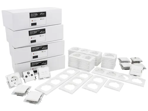 MCPOWER Schalter und Steckdosen Set Flair, 100-teilig - Steckdosen & Zubehör, umfangreiches Set in elegantem Weiß für individuelle Wohnraumgestaltung und einfache Installation.