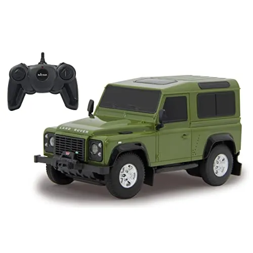JAMARA 405154 - Land Rover Defender 1:24 grün 27MHz - RC Auto, offiziell lizenziert, ca 1 Std Fahren, 9 Km/h, perfekt nachgebildete Details, detaillierter Innenraum, hochwertige Verarbeitung