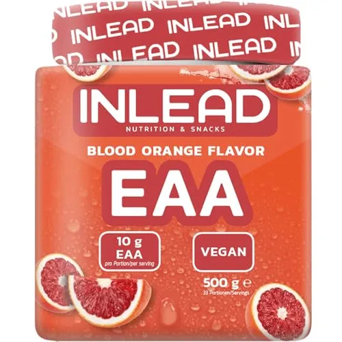 INLEAD - EAA Pulver | 10.000mg essentielle Aminosäuren pro Portion | Unterstützt Muskelschutz, Regeneration & Leistungsfähigkeit | Optimale Löslichkeit - 500g (Blood Orange - Blutorange)