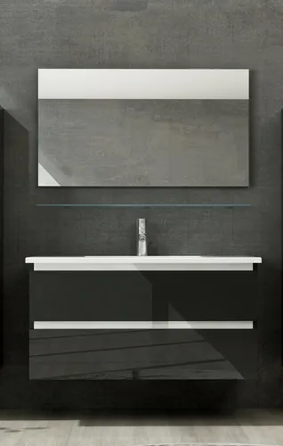 Badmöbel-Set 90 cm Hochglanz Schwarz 3-teilig - Modernes Badmöbel-Set in Hochglanz Schwarz, bestehend aus Waschbecken, Spiegel und Hochschrank. Ideal für ein stilvolles Badezimmer, inklusive einfacher Montageanleitung und langlebigen Materialien.