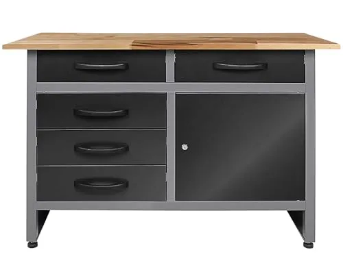 Ondis24 Werkbank 120 cm mit 5 Schubladen - Robuste Metall-Werktisch mit 5 Schubladen, ideal für Werkstätten oder Heimwerker. Hohe Traglast von 510 kg für vielseitige Einsatzmöglichkeiten.