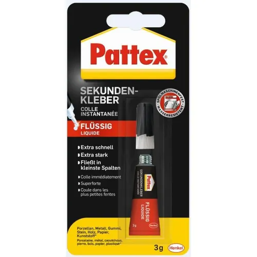Pattex Sekundenkleber Classic flüssig 3 g - Universeller, superstarker Kleber für Porzellan, Holz, Leder & mehr, sofort einsatzbereit