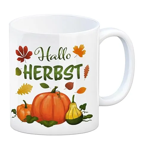speecheese Hallo Herbst Kaffeebecher mit hübschen Kürbissen als schöne Geschenkidee für die Herbstzeit und Halloween für alle die gerne Kaffee oder Tee trinken und den Herbst lieben