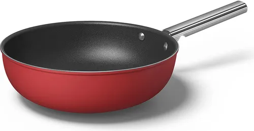 Smeg CKFW3001RDM Antihaft-Wok 30 cm - Pfanne mit ergonomischem Edelstahlgriff, ideal für alle Herdarten und Backofen bis 250°, für gesundes und vielseitiges Kochen mit schneller Wärmeverteilung.