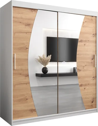 Kleiderschrank, Schiebetürenschrank Schlafzimmer, Schrank mit Spiegel WAVE 180 cm