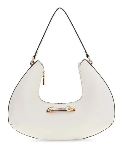 Guess Schultertasche Hobo in Cream White - Stilvolle Hobo-Handtasche aus hochwertigem Polyurethan mit praktischem Reißverschluss. Ideal für den Alltag mit einem komfortablen Henkel und geräumigem Innenfach.