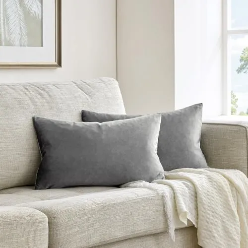 GIGIZAZA 2er Set Samt Kissenbezug Dunkel Grau Dekokissen Lendenkissen Dekorative Kissenhülle Weich Sofakissen Zierkissen deko für Sofa Wohnzimmer Schlafzimmer 30x50 cm