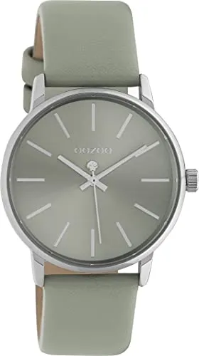 OOZOO Quarzuhr C10723 - Elegante Damenuhr mit Lederarmband - Armbanduhren mit hochwertigem Quarz-Antrieb, spritzwassergeschützt und stilvollem grauem Lederarmband - ideal für jeden Anlass.