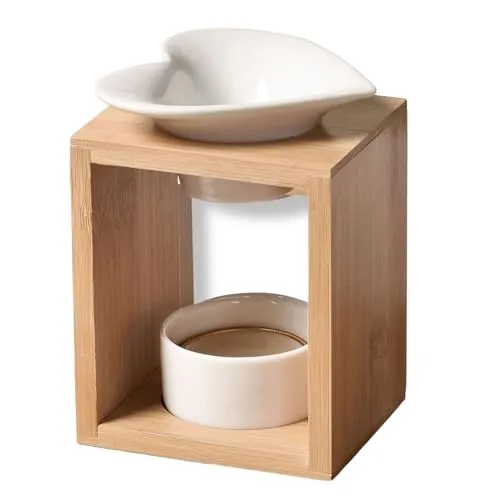 Zen'Arôme - Duftlampe Arum - Duftwachs-Brenner - Diffuser für Ätherische Öle und Raumdüfte - Kerzenhalter Aromatherapie - Dekorativer Teelichthalter aus Holz und Keramik - Höhe: 12,5 cm