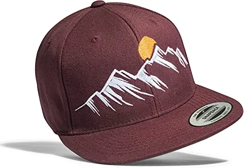 Baddery Outdoor Cap Flexfit Snapback : Mountain View - Kappe Herren & Damen - Kletter Ausrüstung Wander Zubehör (Maroon - One Size)