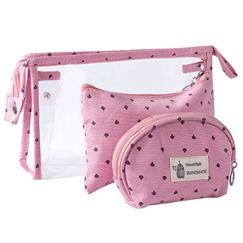 Kosmetiktasche, transparent, Kulturbeutel aus wasserdichtem PVC, für Damen, Kosmetiktasche, Reisetasche, Aufbewahrungstasche für Urlaub, Rosa, 3 Sizes