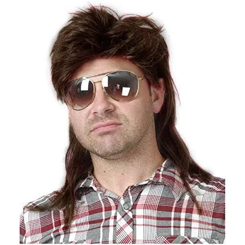 Beweig Perücke Männer Braun Vokuhila 80er Mullet Herren Lang Synthetische Haare Cosplay Halloween Kostüm Party