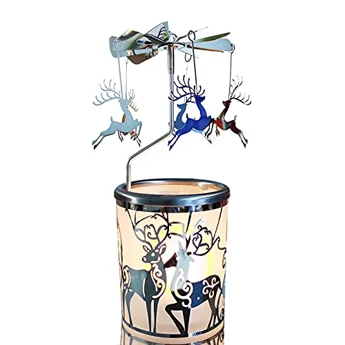 kingnero Rentier Rotierender Kerzenhalter Karussell,Windlicht Karussell (silbernes Rentier)