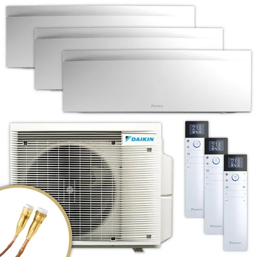 Daikin Multisplit Klimaanlage Emura 3 | Mattweiß | 3x2,5 kW - Optimale Klimatisierung für bis zu drei Räume bis 30 m². Mit Quick-Connect für schnellen Anschluss und intelligenten Sensoren für effiziente Nutzung. Elegantes Design für jeden Wohnraum.