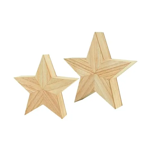 Spetebo Deko Holz Stern naturbelassen 2er Set - 26 cm / 21 cm - Deko Aufsteller Weihnachtstern - Weihnachten Advent Tisch Fenster Dekoration Aufsteller