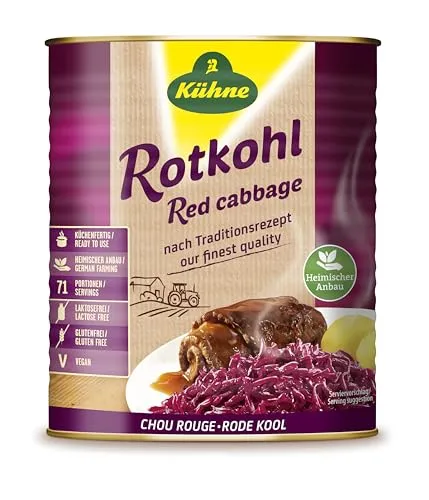 Kühne Rotkohl - Das Original 9.2 kg Dose - Gemüsekonserve, fein abgeschmeckter Rotkohl nach Traditionsrezept, küchenfertig und ideal als vielseitige Beilage für jedes Gericht.