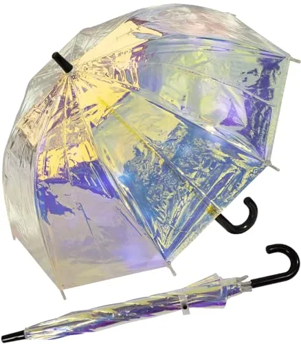 X-brella Stockregenschirm - Transparenter Glockenschirm für Mädchen, schillernd in Gold und Pastellfarben, leicht und stabil mit glamourösem Design