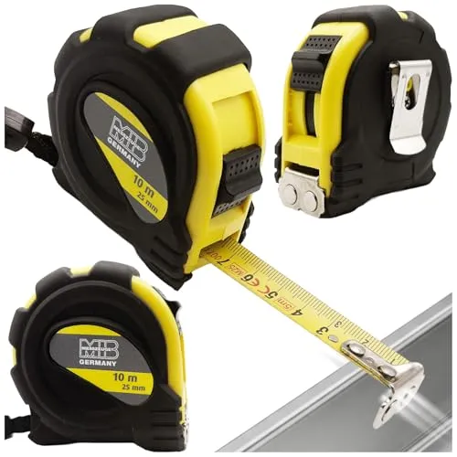MIB Taschenrollbandmaß 10 m | Maßband mit magnetischem Endhaken & Gürtelclip | Rollmaßband mit Feststeller & Rücklauf | Robustes Bandmaß mit 2-seitiger Skala | 16 mm Bandbreite | Für Heim & Handwerk