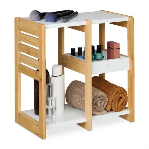 Badregal Bambus Beistellregal – Modernes Küchenregal mit 3 Ablagen - Regale & Aufbewahrung: Stilvolles Beistellregal aus Bambus mit 3 Ablagen, perfekt für Küche und Bad, bietet funktionalen Stauraum und modernes Design.