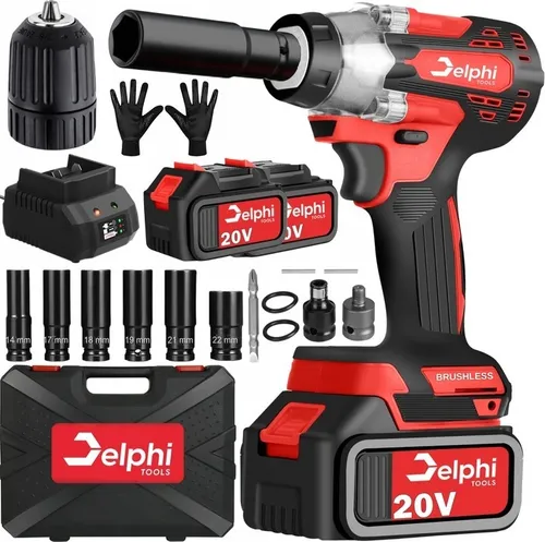Delphi 20V Akku Schlagschrauber 1/2 Zoll Set - 350Nm Drehkraft, 2x 15.000mAh Akkus und LED-Beleuchtung für maximale Kontrolle und Komfort