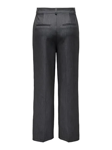 ONLY Onlhattie-Lana Hw Wide Mel Pant TLR Hose - Damen-Hosen in Dark Grey Melange, mit hohem Bund und geradem Schnitt, ideal für jeden Anlass und bequem durch die weiche Stoffqualität.