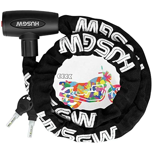 Husgw Fahrradschloss Kette 120 cm10 mm Hohe Sicherheitsstufe Kettenschloss Kommt Mit Leichtem Diebstahlsicher Bremsbelagschloss für Draussen Sperren Roller Motorrad Rasenmäher etc.