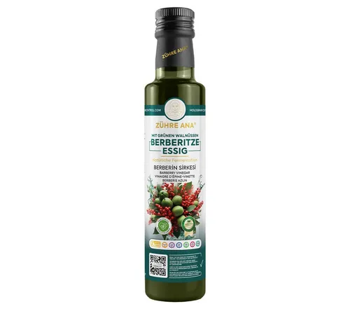 Zühre Ana® Essig Berberitzen Essig mit grüner Walnuss – Mild & natürlich fermentiert, 500 ml, Enthält keine Zusatzstoffe, Konservierungsmittel oder künstliche Arome