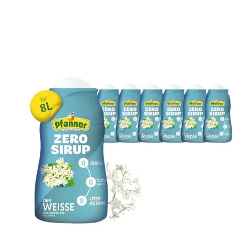 Pfanner Zero Sirup Der Weisse (6 x 57 ml) – Zuckerfreier Getränkesirup für 48 L Eistee – kalorienfrei & ohne Zucker – Pfanner Eistee Zitrone Holunderblüte Geschmack