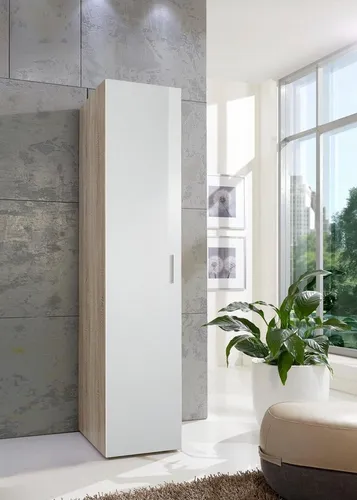 Xora Garderobenschrank – Weiß mit Eiche, 1 Fach, Made in Germany - Kleiderschrank mit 1 Fach, aus hochwertigem Holzwerkstoff, individuell planbar und erweiterbar. Ideal für Ihre Garderobe, ausgezeichnet mit BQ - Bündnis für Qualität.