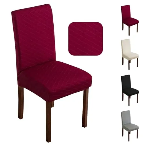FRKOKRFA Stuhlhussen 4er Set Universal Stretch Jacquard Stuhlüberzüge, Abnehmbarer Waschbarer Stuhlüberzug, Dekoration Stuhlbezug für Esszimmer, Hotel, Hochzeit und Partys (Bordeaux)