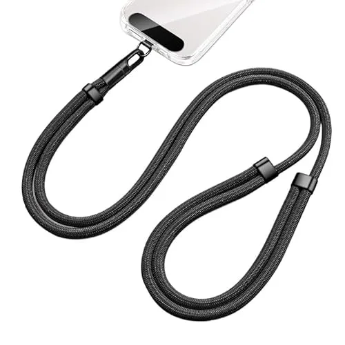 newplenty Handykette Universal,Verstellbar Handyband zum Umhängen aus doppeltem, Nylon-Seil Robust Angenehm Lanyard Handy, Umhängeband mit Metallschnalle Haltbar (schwarz)