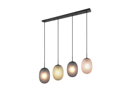 TRIO Leuchten LED Pendelleuchte mit Dimmfunktion und 4 Glas-Kugeln - Stimmungsvolle 4-flammige Pendelleuchte mit matten Glas-Schirmen in Rauch, Grün und Bernstein. Individuell kürzbare Abhängungen und dimmbare LED-Leuchtmittel für ein persönliches Lichtambiente.