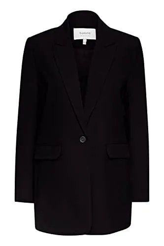 b.young BYDANTA Damen Blazer Longblazer Jacke mit Reverskragen und Knopf Regular Fit mit Stretch langer Schnitt, Größe:46, Farbe:Black (200451)