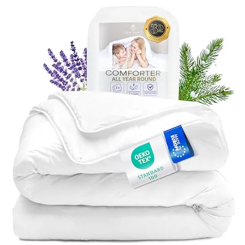 FAM Home 4-Jahreszeiten Bettdecke 135x200 - Bettdecken für Allergiker: 2 separate Decken für Sommer und Herbst, hypoallergen und pflegeleicht, ideal für das ganze Jahr.