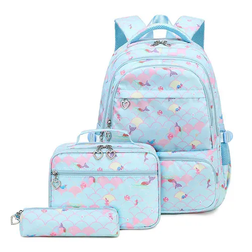 JASLIFE 3-teiliges Schulrucksack Set für Mädchen - Praktisches Schulrucksack Set mit Rucksack, isolierter Lunch-Tasche und Federmäppchen. Leicht, wasserabweisend und ergonomisch – ideal für Schule und Freizeit. Geräumig mit Laptopfach und viel Stauraum.