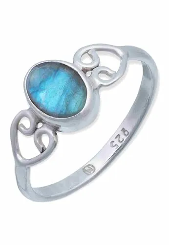 mantraroma Ring Silber Damen Labradorit Edelstein blau dezent verspielt